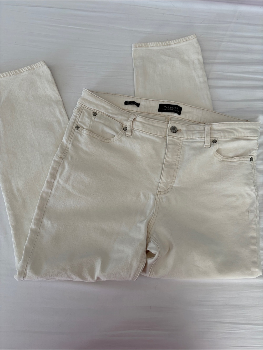 Talbots Women's Cream White Slim Ankle Jeans, flawless five pocket denim